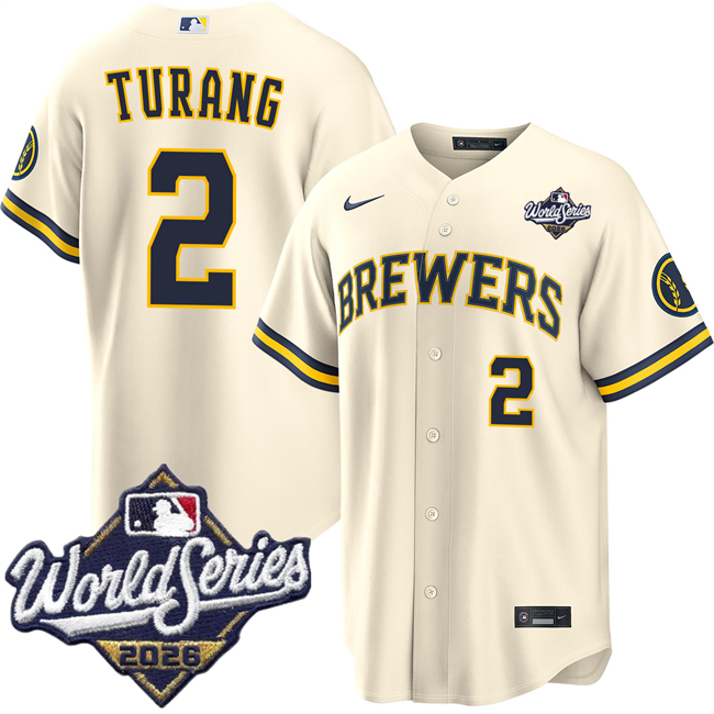 Men's Cream Milwaukee Brewers #2 Brice Turang 2026 World Series Stitched Baseball Jersey
